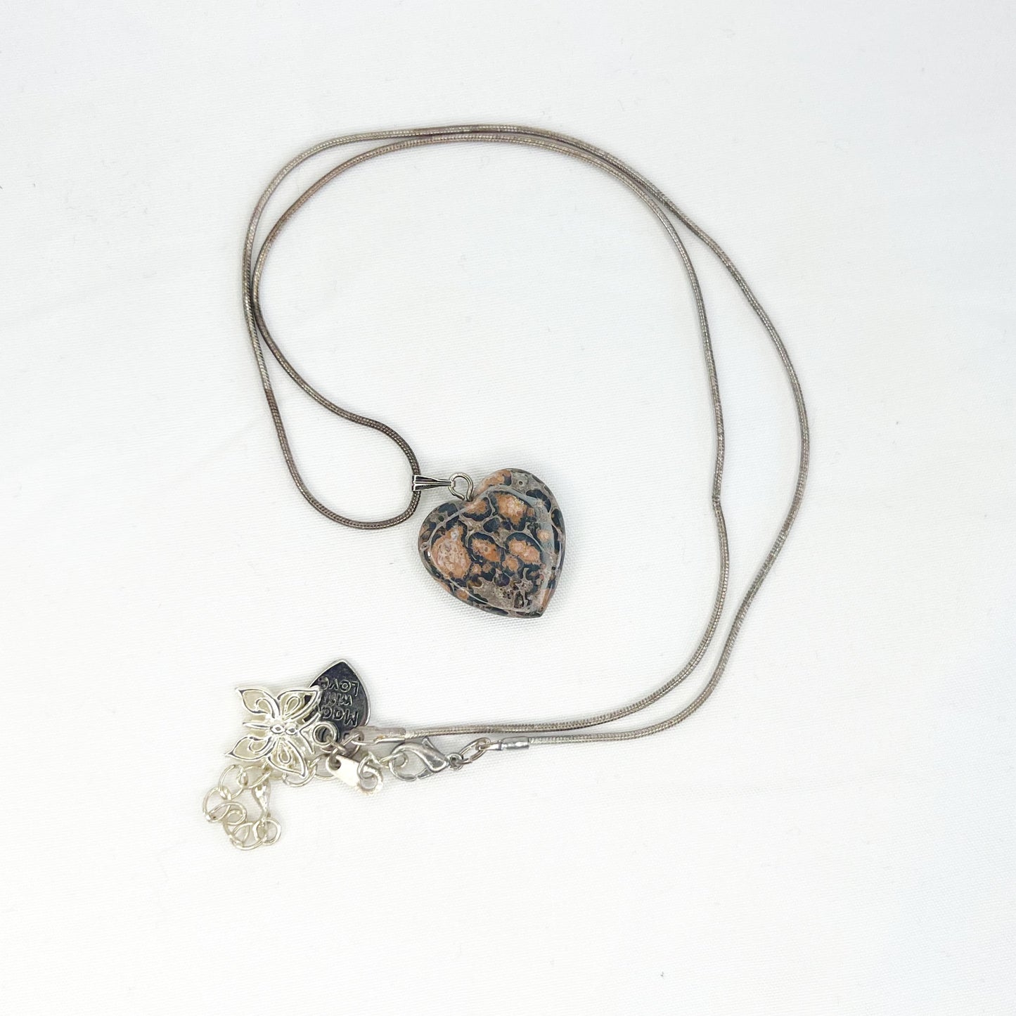Leopard Agate Heart Pendant Necklace