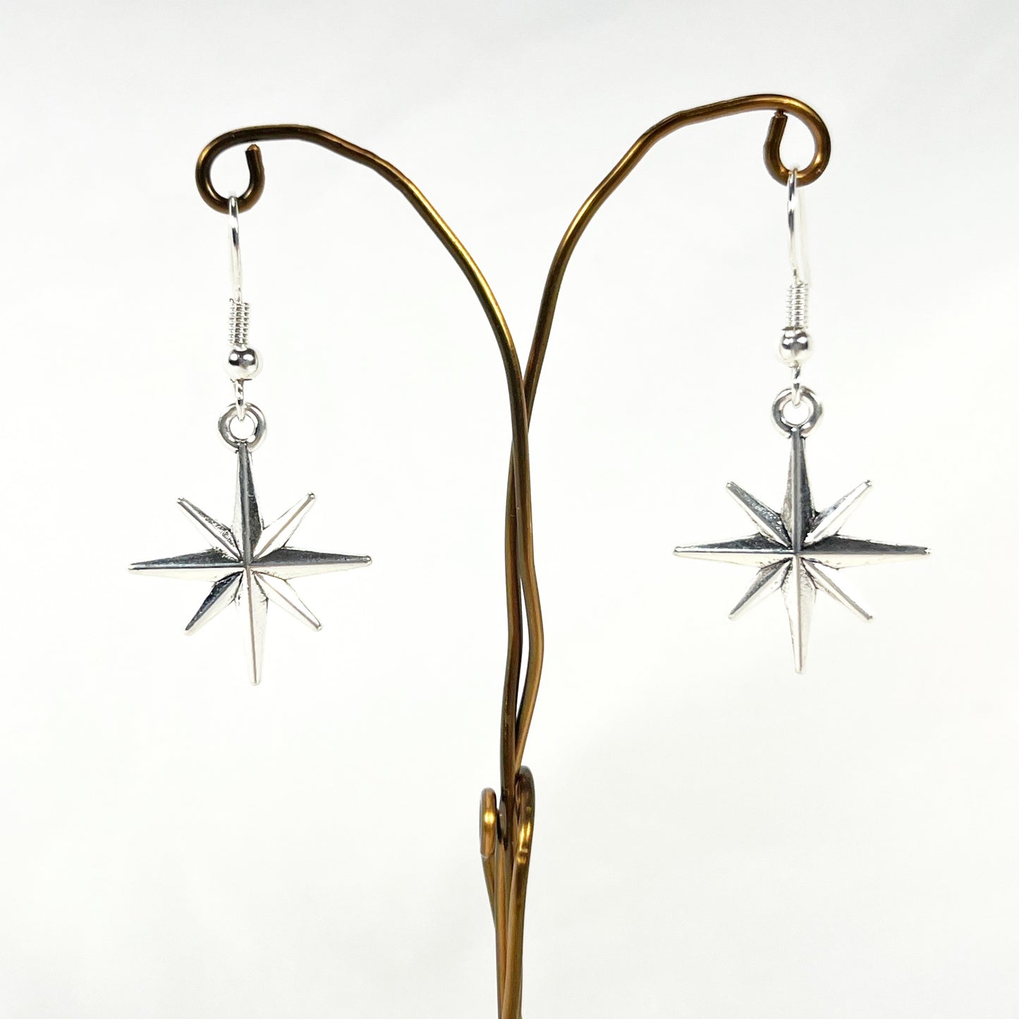 Silver Star Drop Earrings