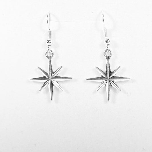 Silver Star Drop Earrings