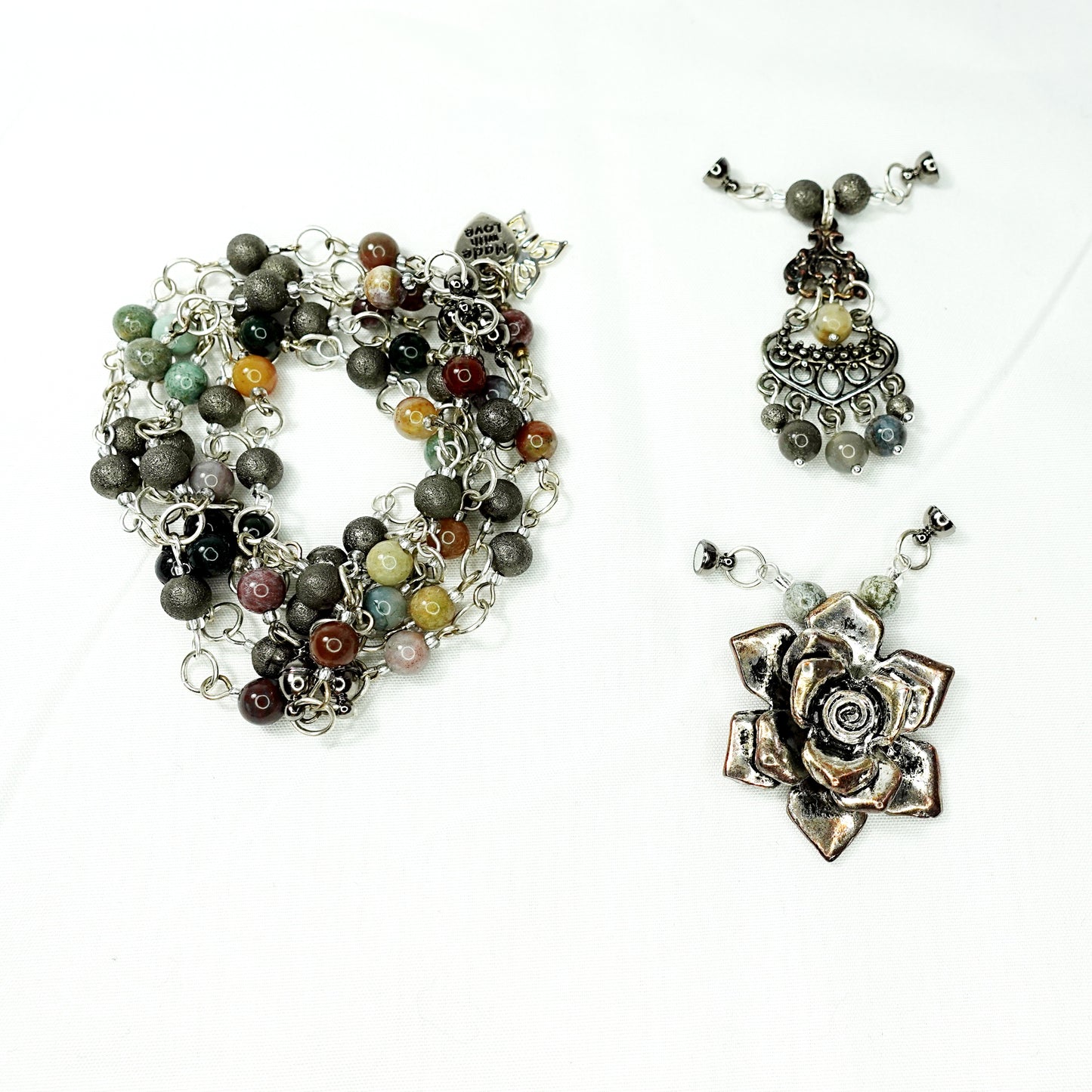 Agate and Lotus Pendant Convertible Jewellery Set