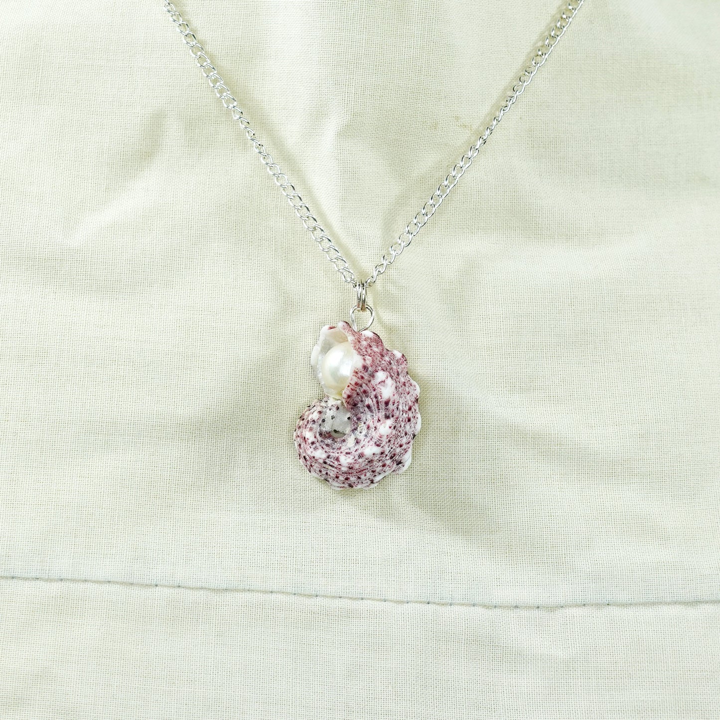 Dolphin Snail Shell and Pearl Pendant