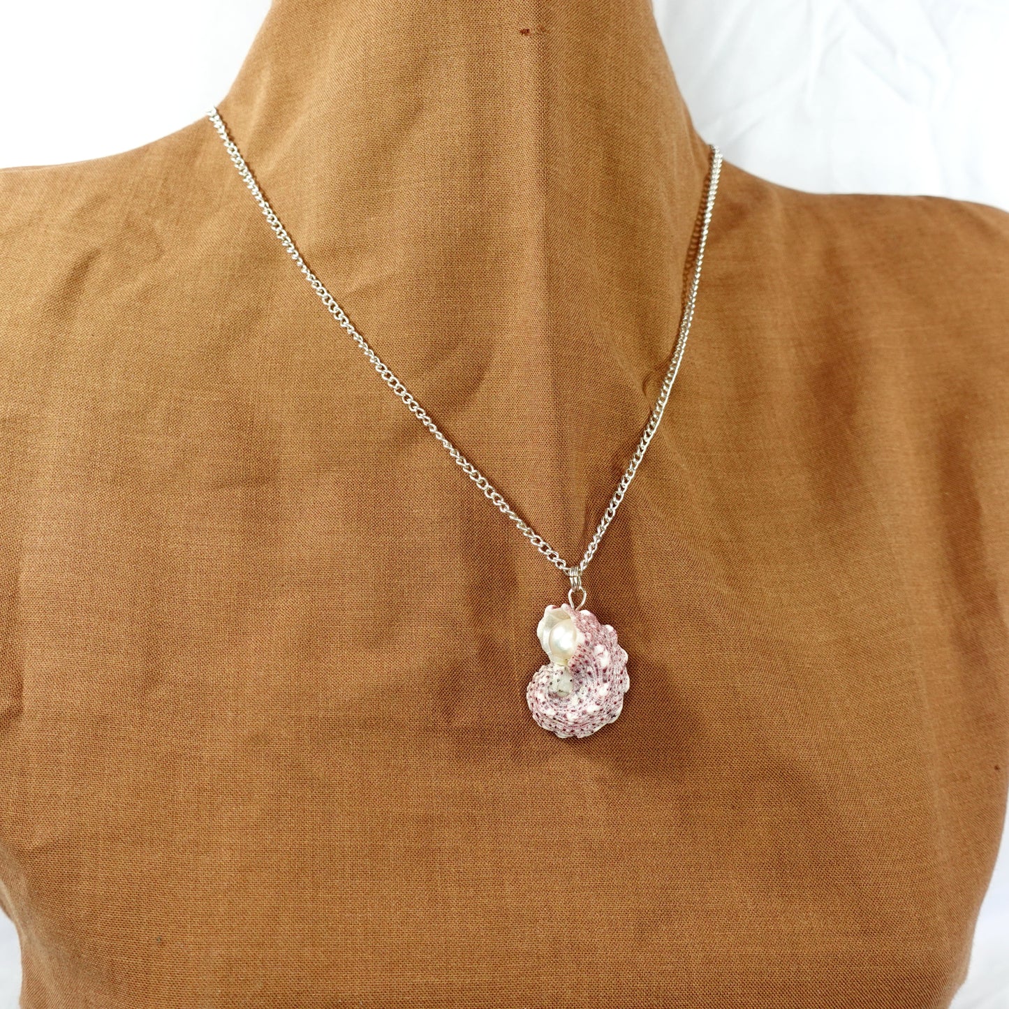 Dolphin Snail Shell and Pearl Pendant