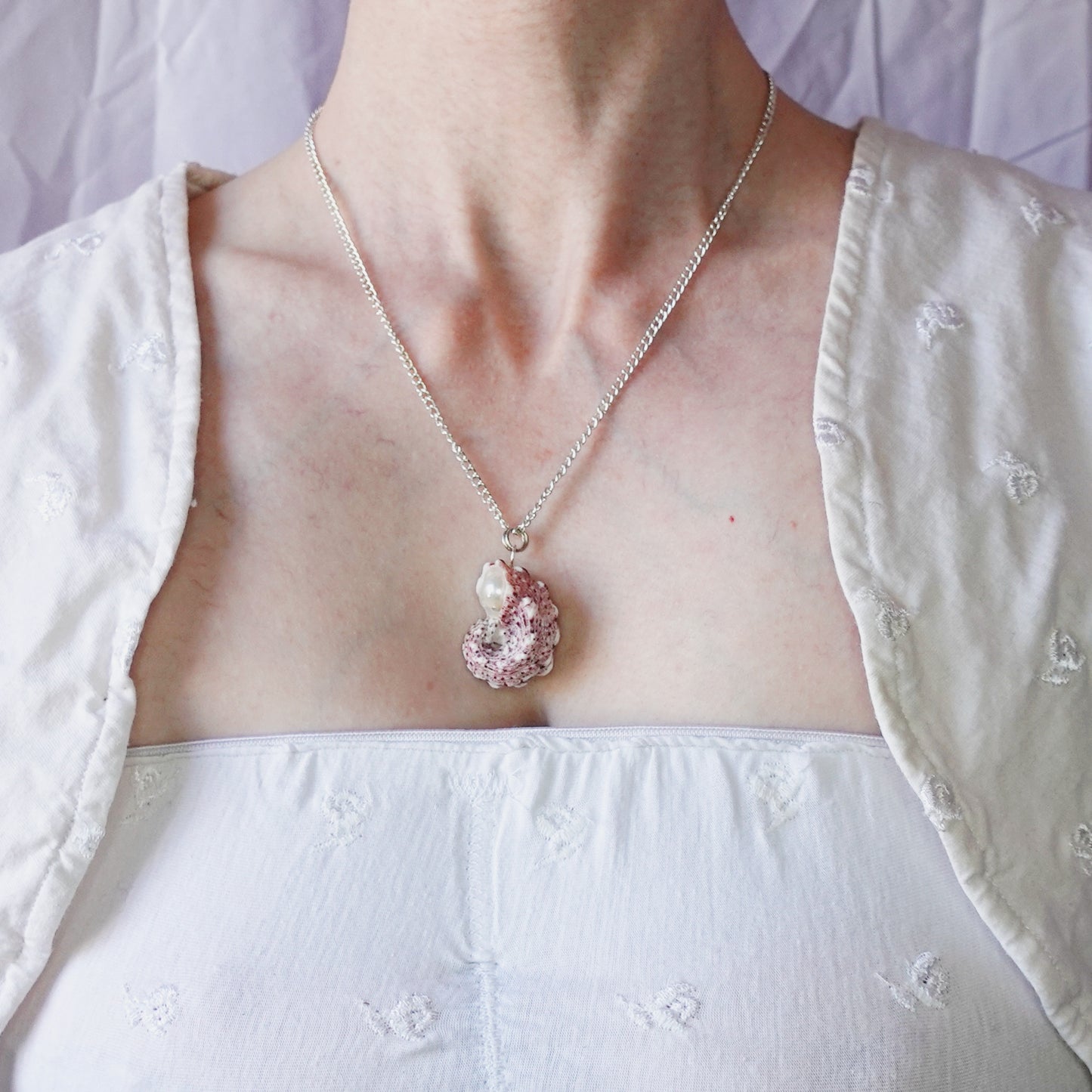 Dolphin Snail Shell and Pearl Pendant