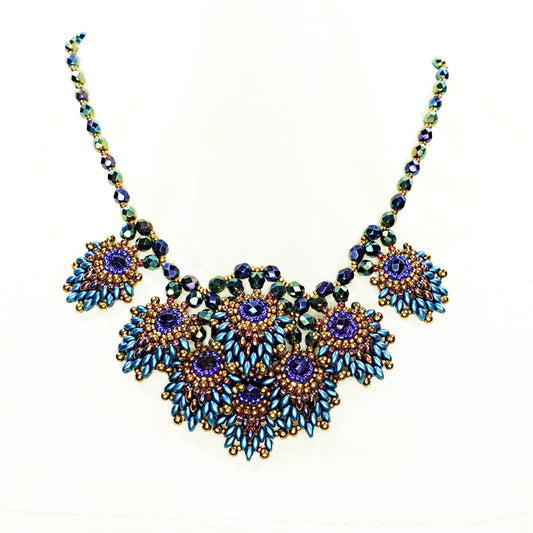 Beaded Peacock Feather Necklace and Earring Set