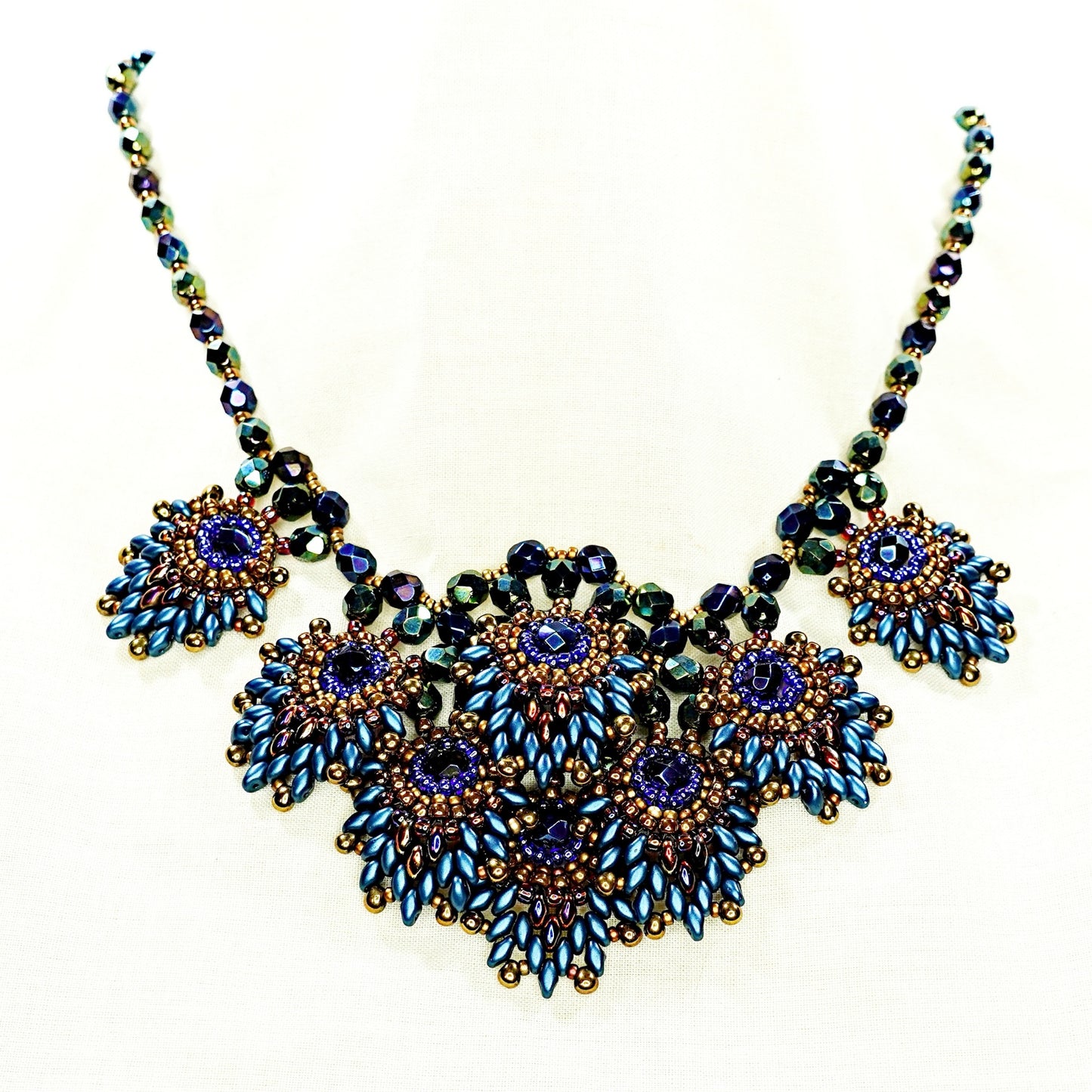 Beaded Peacock Feather Necklace and Earring Set