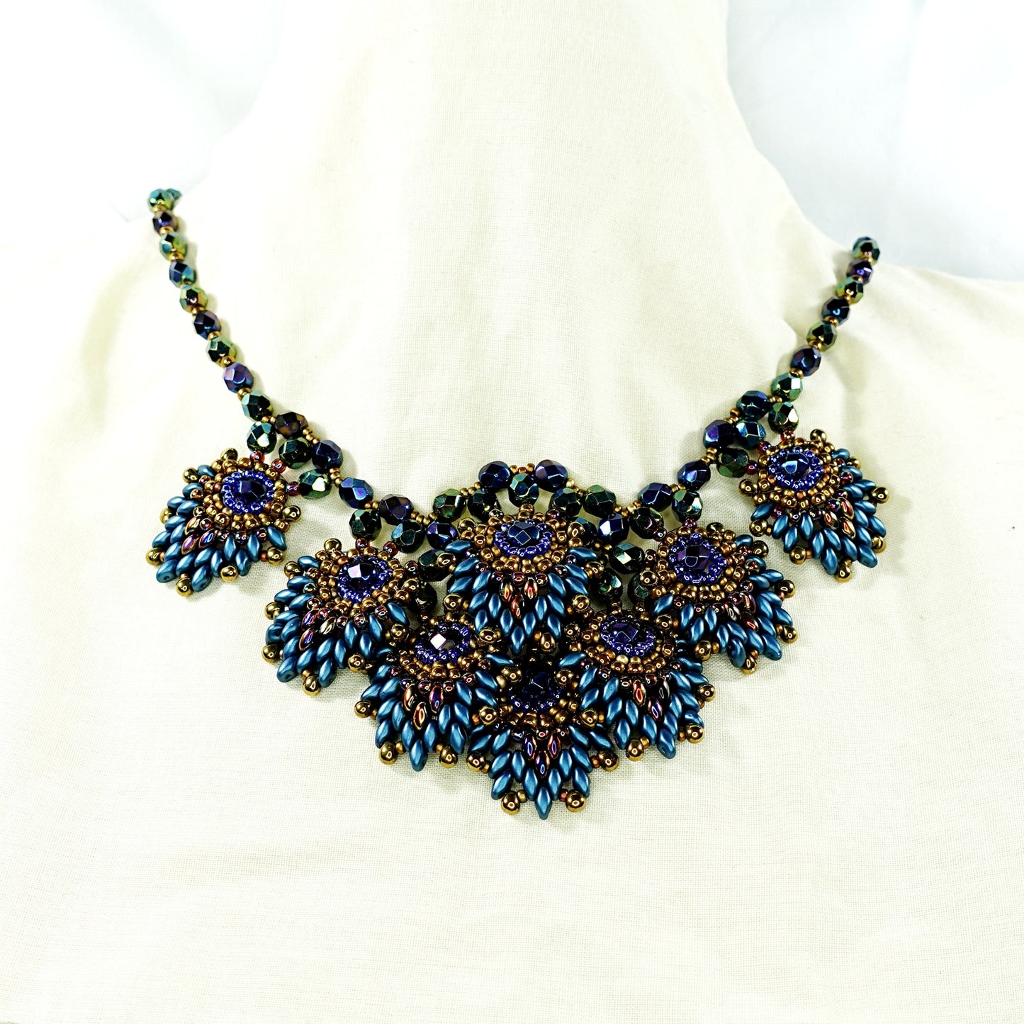 Beaded Peacock Feather Necklace and Earring Set