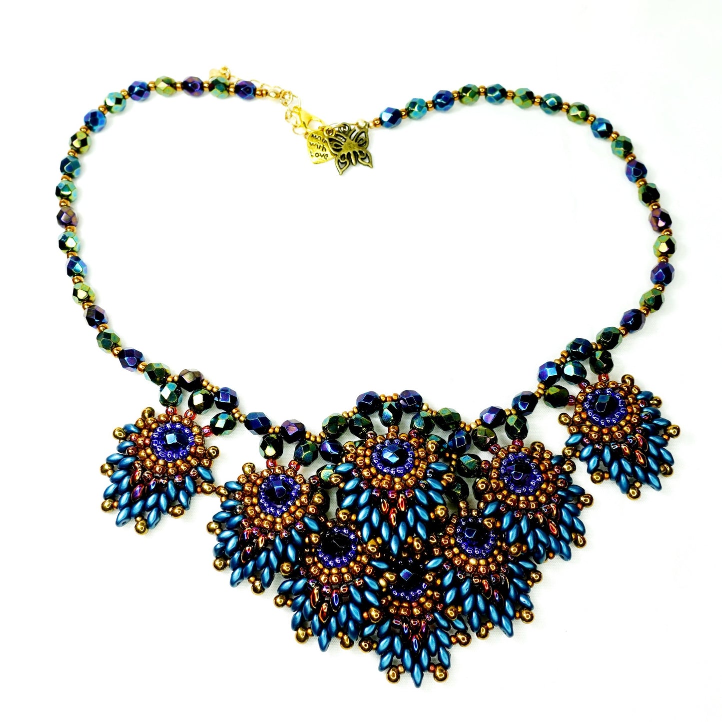 Beaded Peacock Feather Necklace and Earring Set
