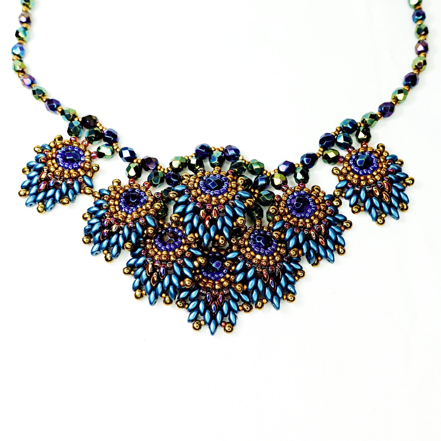 Beaded Peacock Feather Necklace and Earring Set