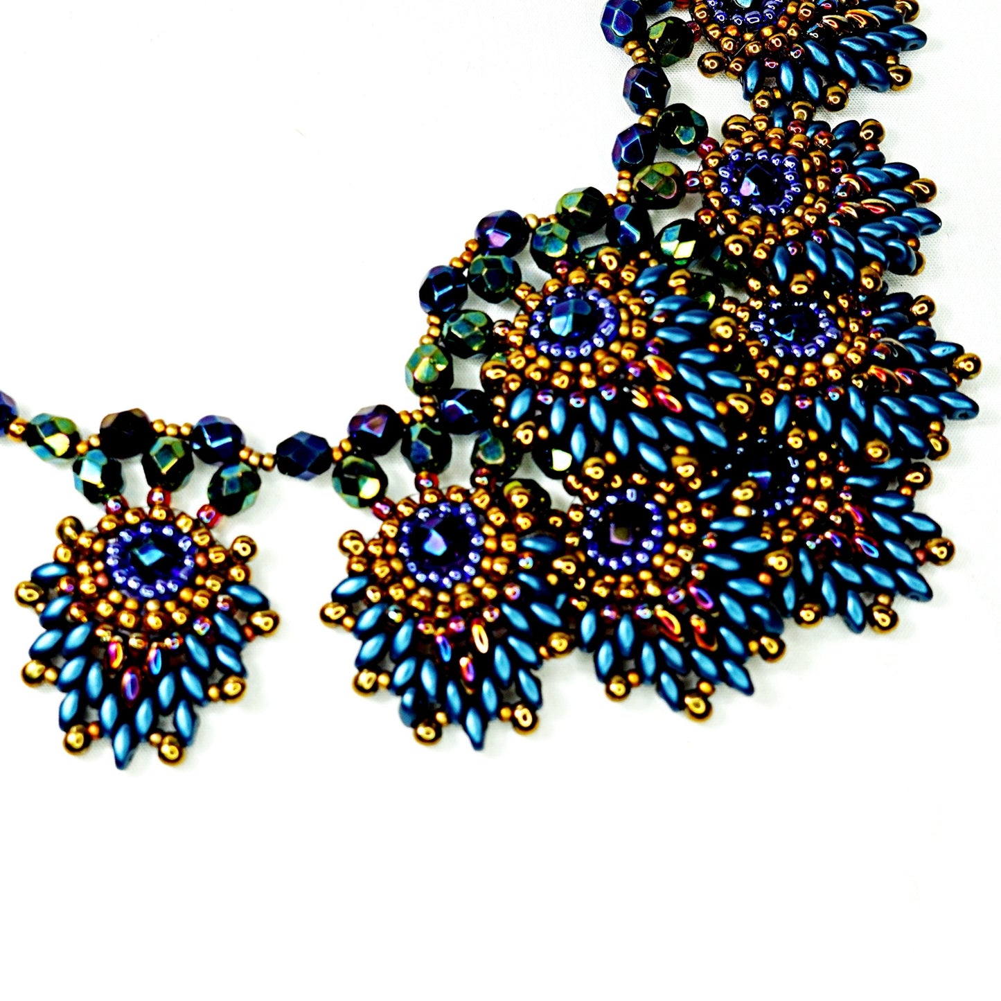 Beaded Peacock Feather Necklace and Earring Set